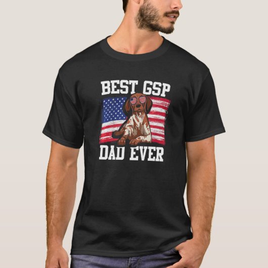 Mens Best GSP Dad Ever US Flag German Shorthaired  Tシャツ (正面)