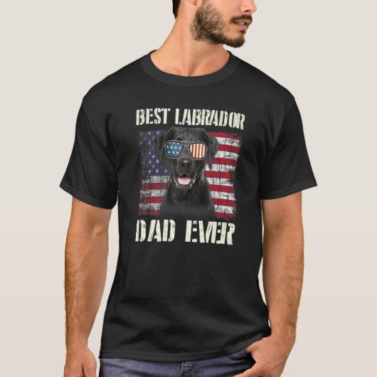 Mens Best Labrador Sunglasses Dad Ever American Fl Tシャツ (正面)