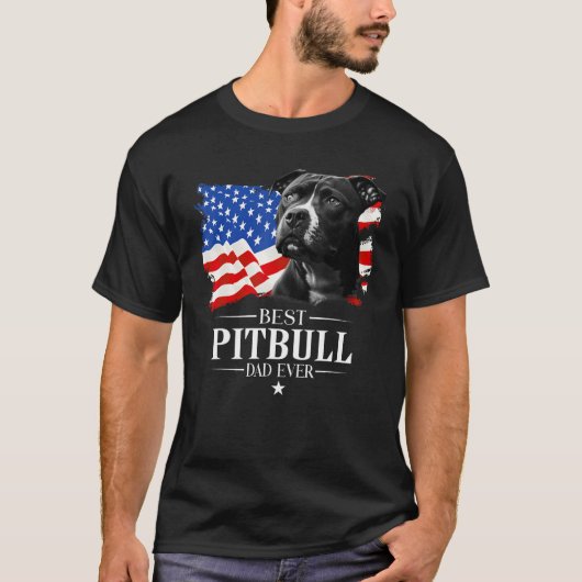 Mens Best Pitbull Dad Ever American Flag Father s  Tシャツ (正面)