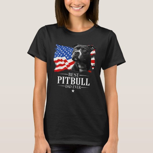 Mens Best Pitbull Dad Ever American Flag Father s  Tシャツ (正面)