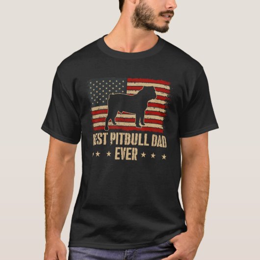 Mens Best Pitbull Dad Ever Dog  American Flag Tシャツ (正面)