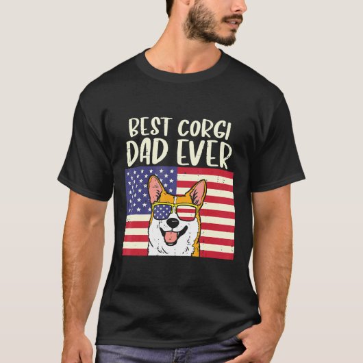 Mens Best Welsh Corgi Dad Ever Us Flag Patriotic P Tシャツ (正面)