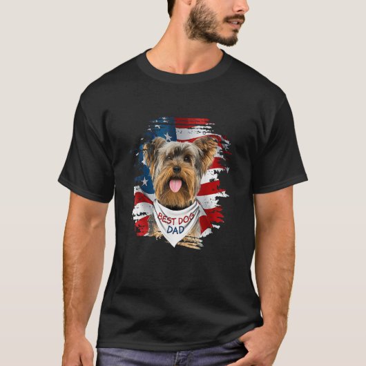 Mens Best Yorkshire Terrier Dad Ever American Flag Tシャツ (正面)