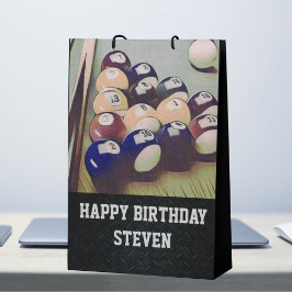 Men's Birthday Billiards Pool Sports Game ミディアムペーパーバッグ