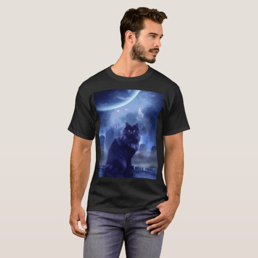 men's black cat and moon light tシャツ (正面フル)