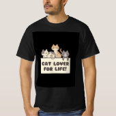 mens black t shirt with cute cartoon of cat tシャツ (正面)