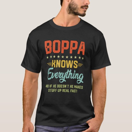 Mens Boppa Knows Everything  Grandpa Fathers Jokes Tシャツ (正面)