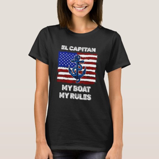 Mens Capitan My Boat My Rules Pontoon American Fla Tシャツ (正面)