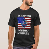Mens Capitan My Boat My Rules Pontoon American Fla Tシャツ (正面)