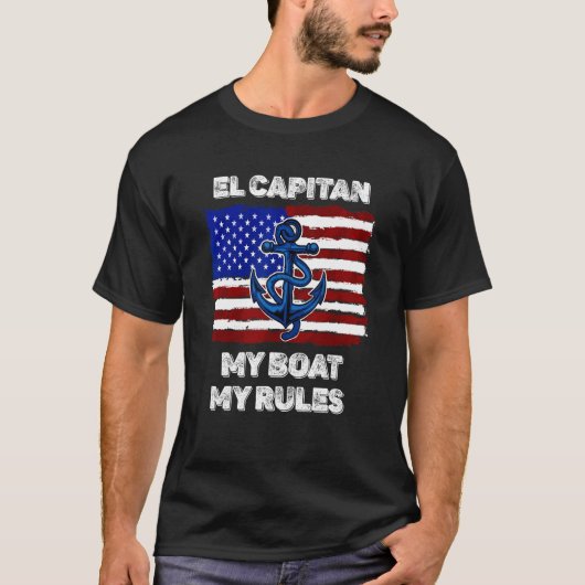 Mens Capitan My Boat My Rules Pontoon American Fla Tシャツ (正面)