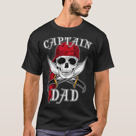 Mens Captain Dad Funny Halloween Pirate Skull Gift Tシャツ (正面)