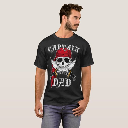 Mens Captain Dad Funny Halloween Pirate Skull Gift Tシャツ (正面フル)