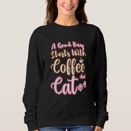 Mens Cat Coffee Cute Cat Coffee Cool Cat Coffee スウェットシャツ (正面)