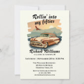 Men's classic car desert sunset 50th Birthday 招待状 (正面)