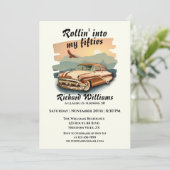 Men's classic car desert sunset 50th Birthday 招待状 (スタンド正面)