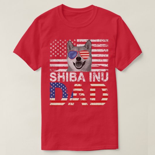 Mens Cool Shiba Inu Dad USA Flag Patriotic Fathers Tシャツ (デザイン正面)