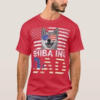 Mens Cool Shiba Inu Dad USA Flag Patriotic Fathers Tシャツ
