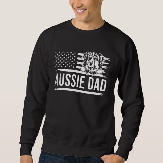 Mens Cute AUSSIE dog DAD dog owner US america flag スウェットシャツ (正面)