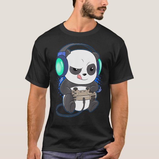 Mens Cute Gaming Panda Video Game Computer Player Tシャツ (正面)