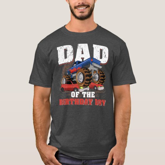Mens Dad Of The Birthday Boy Funny Monster Truck Tシャツ (正面)