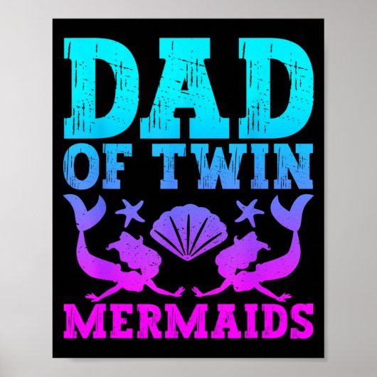 Mens Dad Of Twins Mermaid Father's Day Pregnancy A ポスター (正面)