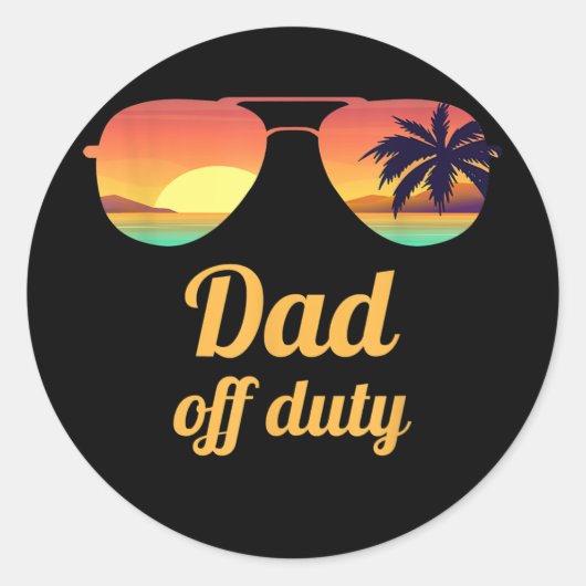 Mens Dad Off Duty Beach Sunset Sunglasses Funny ラウンドシール (正面)