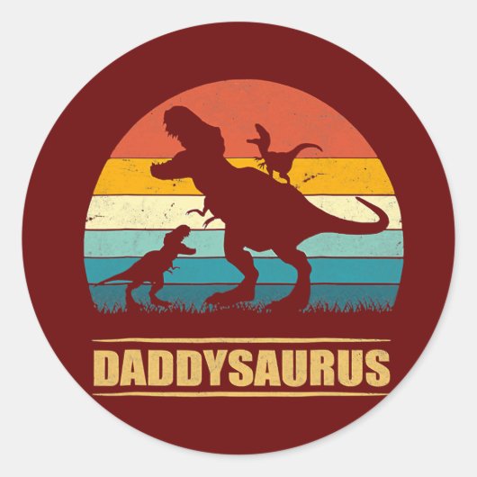 Mens Daddy Dinosaur Daddysaurus 2 Kids Father's ラウンドシール (正面)