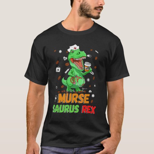 Mens Dinosaur Scrub Nurse Life Coffee Rn Murse Nur Tシャツ (正面)