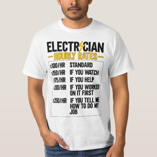 Mens Electrician Hourly Rates Lineman Funny Electr Tシャツ (正面)