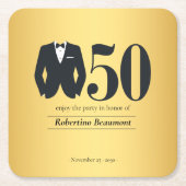 Men's Elegant Tuxedo Gold Black 50th Birthday スクエアペーパーコースター (正面)