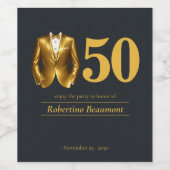 Men's Elegant Tuxedo Gold Black 50th Birthday ワインラベル (シングルラベル)