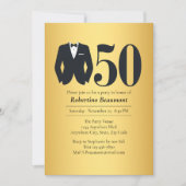Men's Elegant Tuxedo Gold Black 50th Birthday 招待状 (正面)