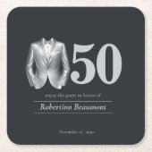 Men's Elegant Tuxedo Silver Black 50th Birthday スクエアペーパーコースター (正面)