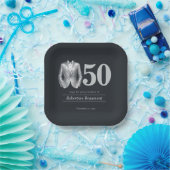 Men's Elegant Tuxedo Silver Black 50th Birthday ペーパープレート (パーティー)