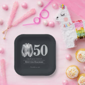 Men's Elegant Tuxedo Silver Black 50th Birthday ペーパープレート (パーティー)