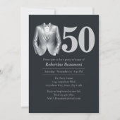 Men's Elegant Tuxedo Silver Black 50th Birthday 招待状 (正面)