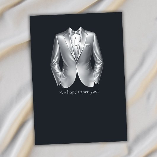 Men's Elegant Tuxedo Silver Black 50th Birthday 招待状