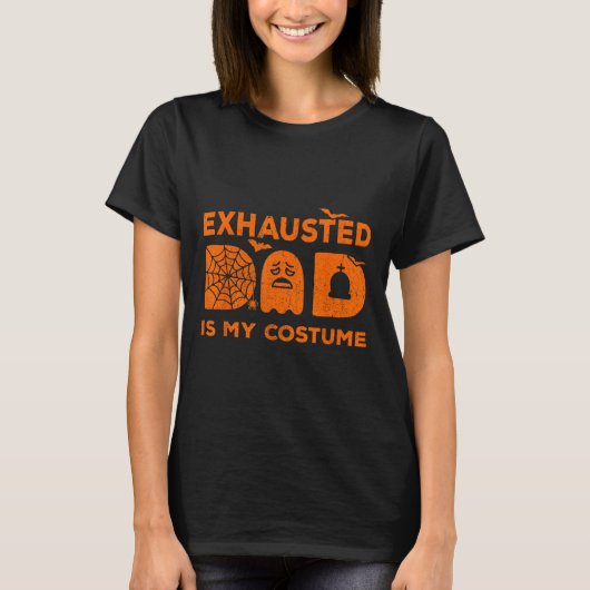 Mens Exhausted Dad Is My Costume Ghost Matching Ha Tシャツ (正面)