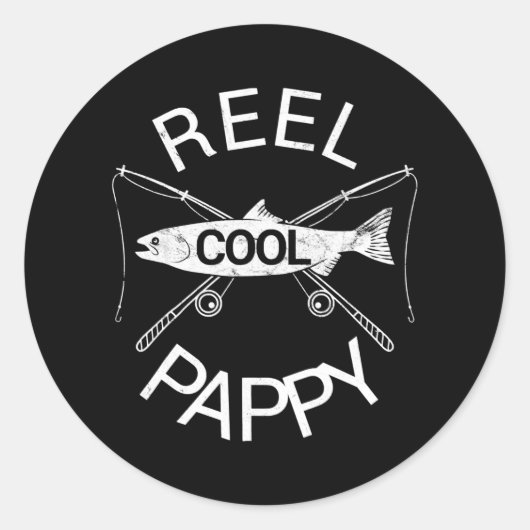 Mens Father's Day REEL COOL PAPPY Fish Grandpa ラウンドシール (正面)