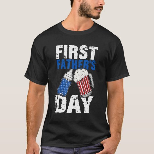 Mens First Father s Day  Beer Baby Bottle Daddy Da Tシャツ (正面)