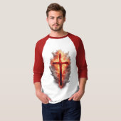 Men's Flaming Christian Cross Baseball Tee Tシャツ (正面フル)