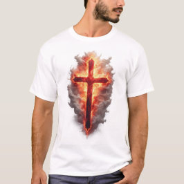 Men's Flaming Christian Cross Tee Shirt Tシャツ