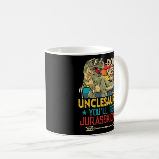 Mens Fun Distressed Unclesaurus Dinosaur T Rex コーヒーマグカップ (正面右)