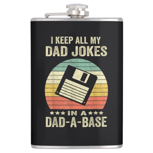 Mens Funny dad Jokes in dad-a-Base フラスク (正面)