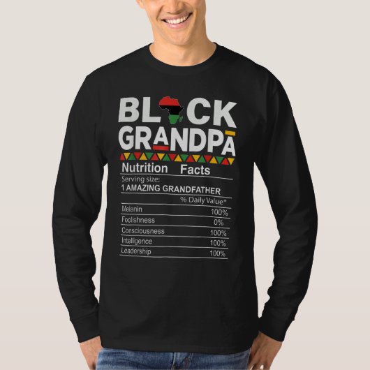 Mens Funny Proud Black Grandpa Nutrition Facts Afr Tシャツ (正面)