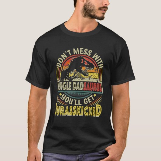 Mens Funny Single Dad Rex Saurus Father's Day Chri Tシャツ (正面)