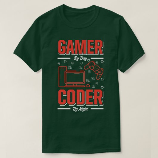 Mens Gamer By Day Coder By Night おもしろい Programmer Tシャツ (デザイン正面)