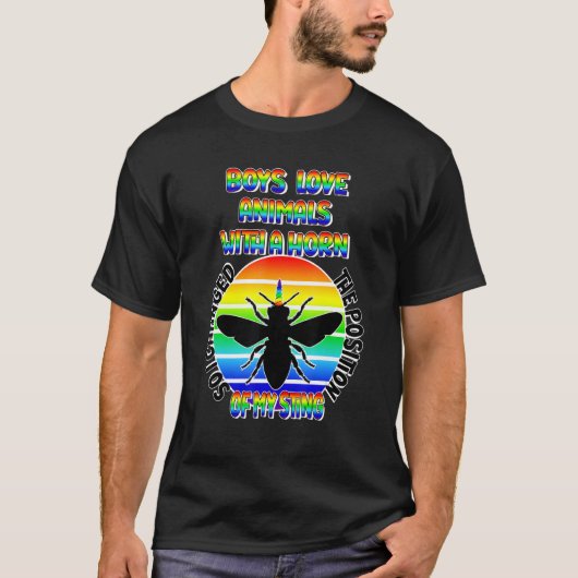Mens Gay Boys Sting Beekeeper Rainbow Bee Pride LG Tシャツ (正面)