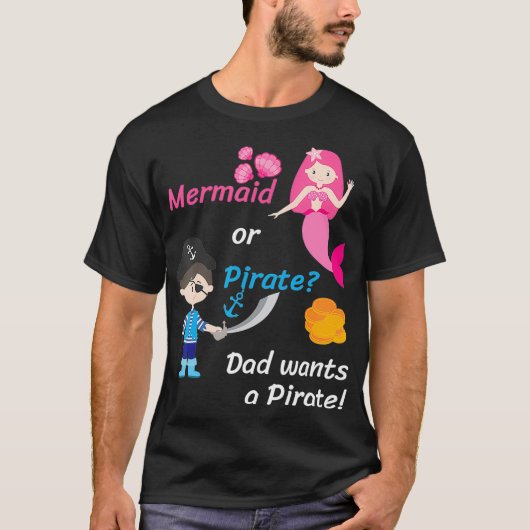 Mens Gender Reveal Party Shirt Mermaid or Pirate D Tシャツ (正面)