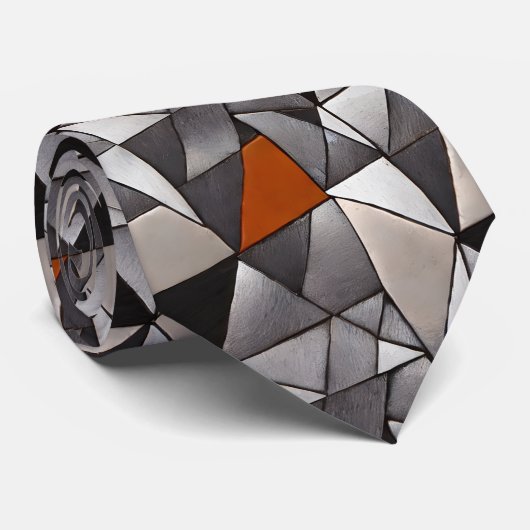 Men's Geometric Silver Gray and Copper ネクタイ (ロール)